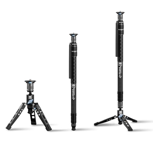 SIRUI Monopé para câmara SVM-145, monopé de fotografia de carbono de 145 cm com pés, ajuste rápido de altura num só passo, monopé de viagem para DSLR, carga máxima 22 libras