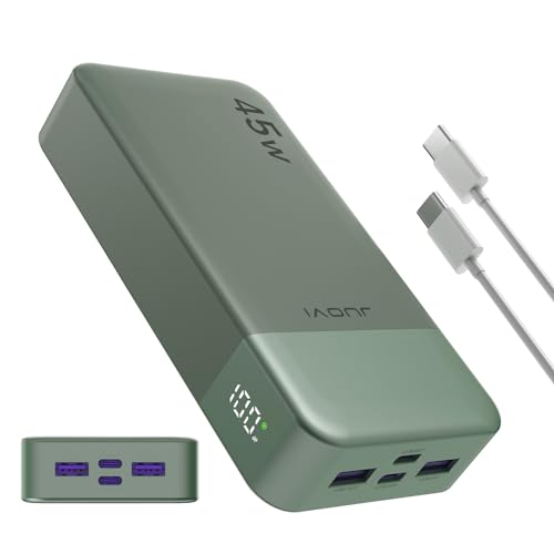Banco de energia JUOVI carregamento rápido, carregador portátil de 20000 mAh 45 W, Samsung Super carregamento rápido com ecrã LED, carregador de telemóvel, USB C Power Bank para MacBook, para iPhone