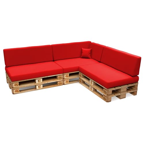 POKAR Conjunto de almofadas de 8 peças para europeu, resistente à água: 3 x 120 x 80 + 3X 120 x 40 1 x 60 x 40 + 1 x 40 x 40, para sofá de paletes, sem palete, vermelho