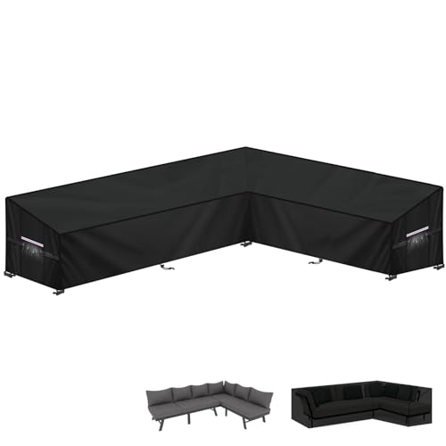 LAMUNI Capa para sofá exterior em forma em forma de móveis de jardim impermeável capa para sofá e jardim, capa de sofá de exterior, capa de canto de jardim, capa protetora para sofá de canto, 280 x