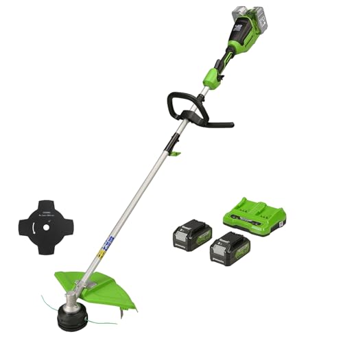 Greenworks 48 V (2 x 24 V) Corta-cabeças de bateria para jardim pequeno/médio, largura de corte 40 cm, alimentação por impactos, cabo de nylon duplo 2 mm, duas baterias 24 V 4 Ah, carregador duplo