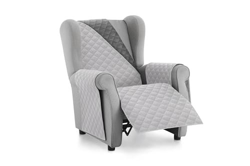 Textilhome - Capa coberta sofá malu - 1 lugar - capa de poltrona Relax e orelha reversível, protetor de riscos para sofá acolchoado. Cor cinzento-claro