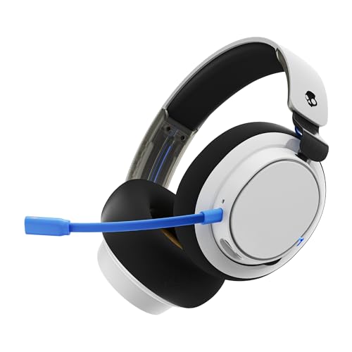 Skullcandy SLYR Pro Capacetes de Gaming Over-Ear sem fios multiplataforma com transmissor USB-A de latência muito baixa, compatíveis com Playstation ou Xbox, PC, Nintendo Switch - White/Blue