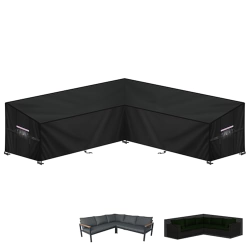 LAMUNI Capa para sofá, jardim em forma de L, capa impermeável para sofá de exterior, 420D Oxford capa de canto e jardim, capas para móveis e jardim em forma de L, cobertura para sofá exterior, 255 x