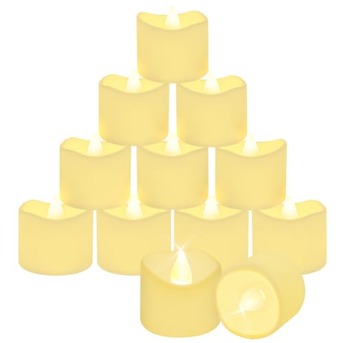 CNMTCCO 24 velas de chá com pilhas, velas cintilantes sem chama, mais de 200 horas, velas LED elétricas falsas para velas votivas, decorações de mesa de centro de mesa (onduladas)