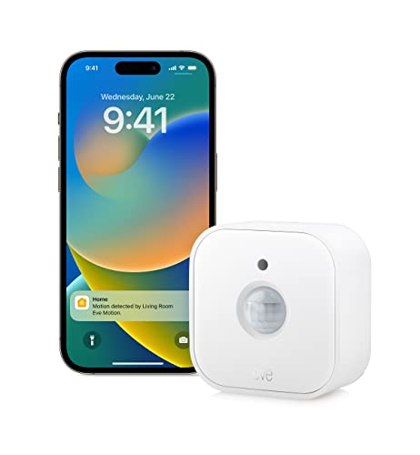 Eve Motion (Matter) - sensor inteligente de movimento com sensor de luz, certificação IPX3 de resistência à água, ativação automática de luzes e dispositivos, Thread