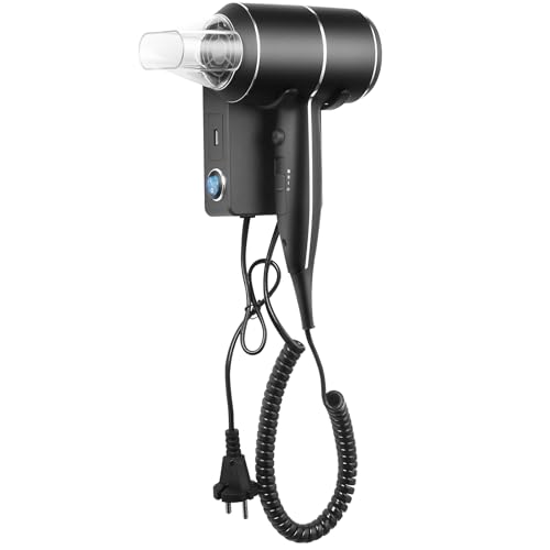 QL Secador de cabelo iónico com tecnologia ThermoProtect 2000 W - suporte de parede e tomada USB - para hotéis, casas - preto mate