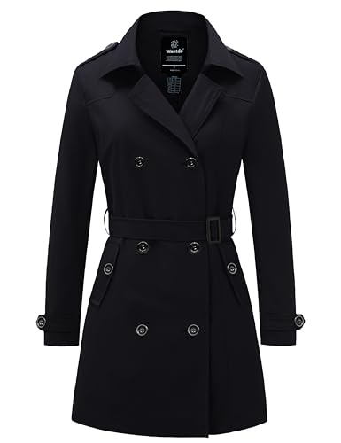 Wantdo Gabardina mulher casacos para mulher inverno clássica abotoadura dupla com cinto casaco Trench antivento casaco impermeável primavera entretempo lapela Slim Fit blusão