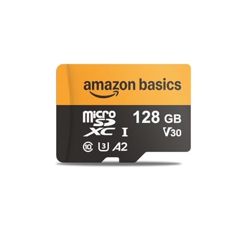Amazon Basics Placa MicroSDXC de 128 GB com adaptador, velocidade de leitura de até 200 MB/s, embalagem de 1