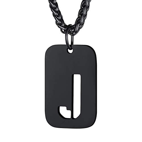 Bandmax Chapas militares letras iniciais de nome A-Z pendente Dog Tag com corrente espinho 55 cm 5 cm comprimento aço inoxidável três cores