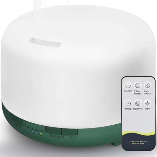 Hianjoo Aroma Diffuser humidificador 450 ml humidificador ultra-sónico aromaterapia candeeiro LED colorido com função de controlo remoto para ioga salão SPA viver dormir banho hotel, verde escuro