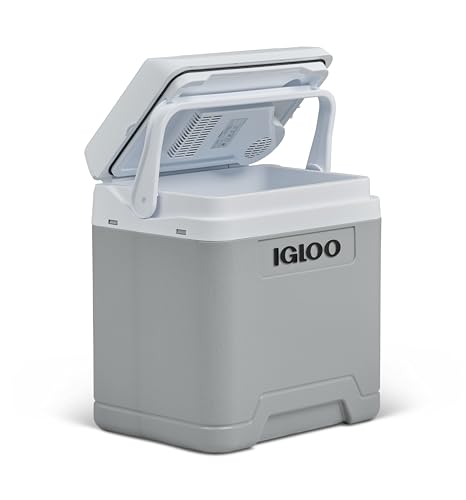 Igloo IE27 DC Geladeira elétrica, 27 litros, mini frigorífico com conexão de 12 V para carro, barco e lazer, cinzento.