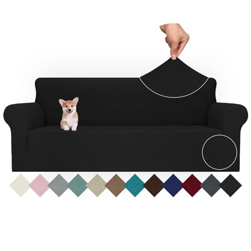Ystyle Capa para sofá de 4 lugares ajustável, capas para sofá elástico, capa de sofá anti-gatos cães, sofá cover com apoios de braços, Jacquard capas cobertura sofá antiderrapante lavável, preto