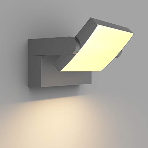 Klighten 24 W LED Candeeiro de parede exterior interior IP65, luz de parede ajustável, moderno apliques de parede alumínio para entrada de jardins, terraço, sala de estar, branco quente 2700 K-3000 K,