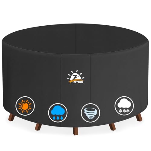 Zettum Ø 281 x 73 cm, Capa para móveis de jardim, impermeável capa de mesa 600D Oxford em revestimento de PU, tecido protetor para redondo mesa anti-vento cobertura mesa anti-UV