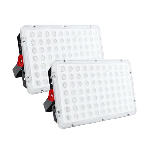 CREATESTAR Focos LED para exterior, 200 W 2 peças, IP66 impermeável projetor LED exterior, foco exterior de 20000 LM Floodlight, foco branco frio de 6500 K, luz de inundação para armazém, jardim,