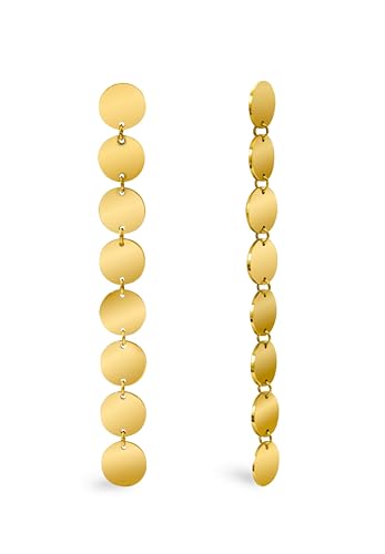 SINGULARU - Brincos Mirror 8 Suns - brincos compridos em aço inoxidável ou aço com casa de banho em ouro de 18 Kt - fecho de porca a pressão - jóias para mulher