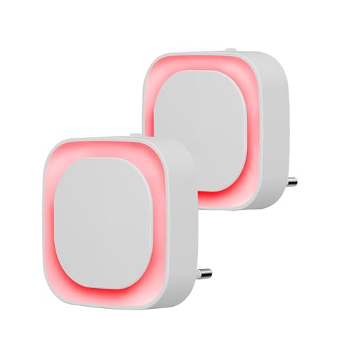 YUNLEX Luz noturna com tomada 2 peças LED luz noturna infantil com sensor repuscular, brilho de nível 3, muito adequado para quartos de crianças, escada, quarto, cozinha, casa de banho, vermelho