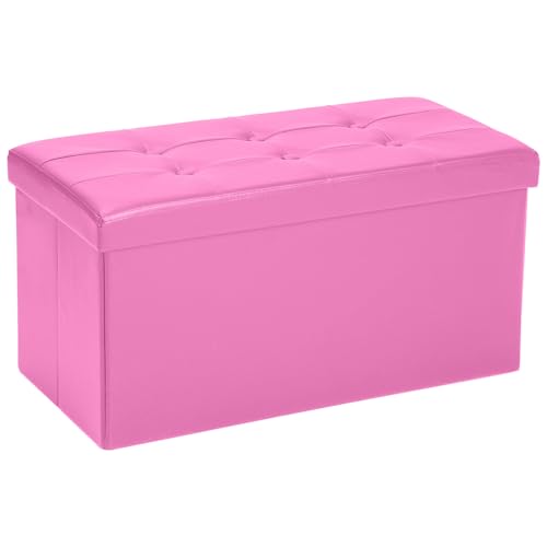 COSYLAND Puff de armazenamento de 80 l, banco de armazenamento, capacidade de carga 200 kg, estofada em PVC, baú para quarto, sala de estar, entrada, brinquedos, organizador multifuncional, dobrável