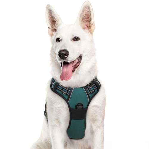 Eagloo Arnês cão grande, arnês antipuxões cão anti-escape, colete acolchoado ajustável, anéis de peito e costas, material respirável com fita refletor, exercício correr, XL verde escuro