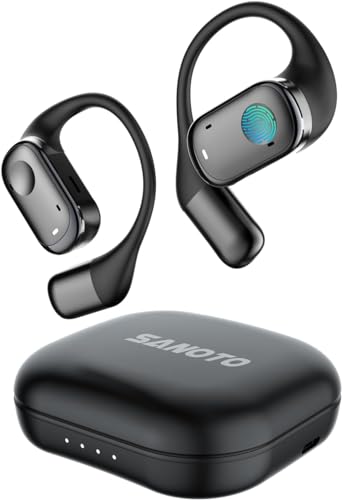 SANOTO Auriculares orelha aberta, auriculares sem fios Bluetooth 5.3 controlo tátil auriculares desportivos, IPX6 impermeável, jogo 30H, auriculares Running adequado para exercício, trabalho, jogos