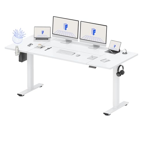 FLEXISPOT QE PRO Mesa elevável elétrica, 180 x 80 cm, mesa levantável com 2 ganchos, porta-copos e organizador de cabos, 4 funções de memória, Standing Desk para escritório e casa e tetrabalho, branco