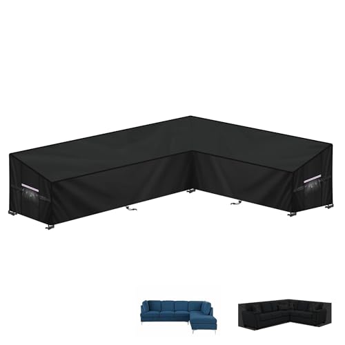LAMUNI Capa para móveis de jardim em forma de L capa de canto jardim impermeável capa protetora para sofá de jardim, capa para móveis exterior em L, capa para sofá de exterior, 260 x 180 x 90 x 80/60