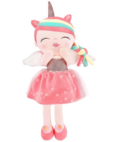 GAGAKU Bonecas de pano para meninas 17''/43 cm peluche de unicórnio boneca para meninas com saco de armazenamento maravilhoso presente para meninas de 1-6 anos (rosa)