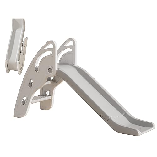 Gupamiga Escorrega infantil com alças, escadas antiderrapantes, de grande resistência e fácil de montagem, escorrega infantil exterior dobrável para meninos e meninas (branco)