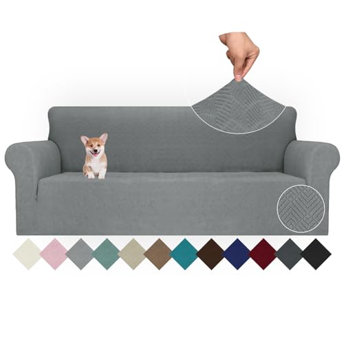 Ystyle Capa para sofá de 4 lugares ajustável, capas para sofá elástico, capa de sofá anti-gatos cães, sofá cover com apoios de braços, Jacquard capas cobertura sofá antiderrapante lavável, cinzento