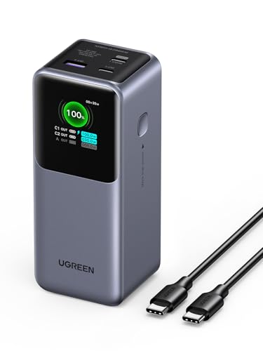 UGREEN Nexode Power Bank 20000 mAh de 130 W, carregador portátil com 2 USB C e 1 tipo A bateria externa com ecrã, compatível com MacBook iPad, iPhone 16/15 Plus Pro Max, Galaxy S24 Ultra, Galaxy S24