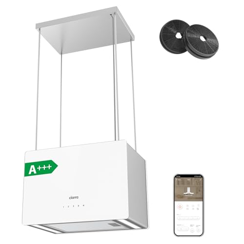 CIARRA CBCS4850 Sino extrator em ilha sem saída de fumo, classe A++ 48 cm 700 m³/ h WiFi e controlo tátil filtro de carbono incluído 4 velocidades 2 luzes LED branca