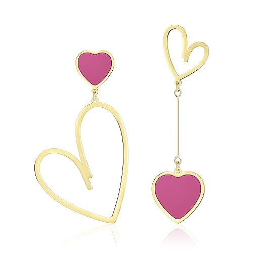 Linawe Brincos suspensos em forma de coração, brincos de aço inoxidável para mulher, brincos suspensos para casal, brincos para mulher