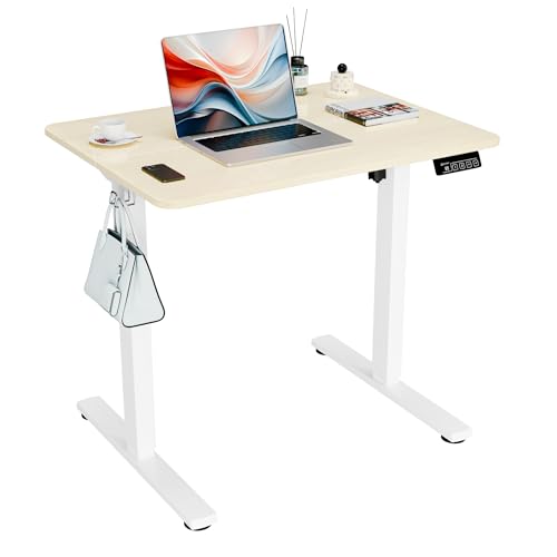 ERGOMAKER Secretária elétrica elevável, 80 x 60 cm, mesa levantável com placa de junção, mesa de secretária ajustável para escritório e casa, carvalho