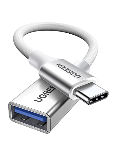 UGREEN Adaptador USB para tipo C 3.0 cabo OTG de alumínio nylon 5 Gbps compatível com iPhone 16 Plus Pro MAX MacBook Air iPad Galaxy S24 S23 Note 20 Huawei (prateado)