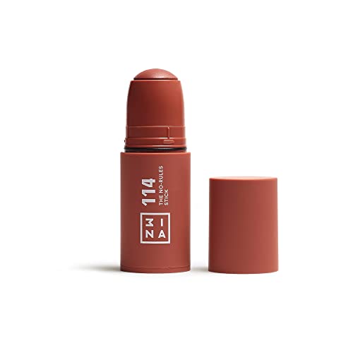 3INA MAKEUP - The No - Rules Stick 114 - Colorete em creme castanho com ácido hialurónico - colorete em barra 3 em 1 bochechas lábios e olhos com acabamento natural - Vegan - Cruelty Free