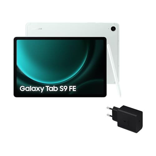 Samsung Galaxy Tab S9 FE Tablet carregador, 256 GB, Wifi, S Pen incluída, bateria de longa duração, classificação IP 68, verde menta (versão espanhola)