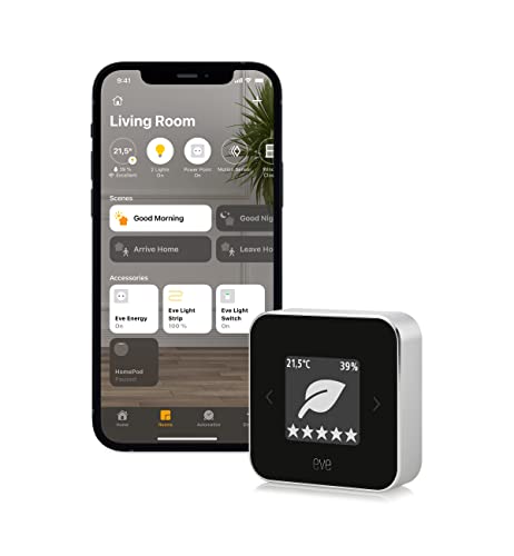 Eve Room Sensor de qualidade do ar interno para registar a qualidade do ar (COV), temperatura e humidade, tecnologia Apple HomeKit, Bluetooth, Thread