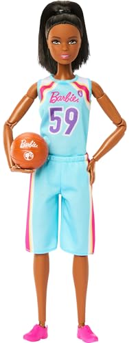Barbie Pode ser jogador de basquetebol, boneca afro-americana com 22 articulações flexíveis, inclui bola e uniforme de basquete, presente de brinquedo para meninos e meninas +3 anos, HKT74