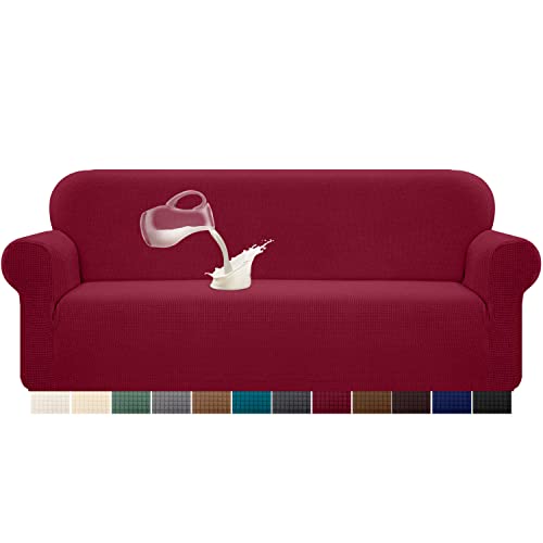 Granbest Capa de sofá elástica, impermeável, 1 unidade, de elastano, jacquard, elástica, com espuma antiderrapante (4 lugares, vermelho vinho)