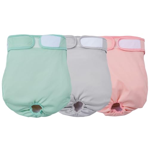 Avont 3 Pacotes - fraldas laváveis para s, reutilizáveis e duráveis para cães femininos, Female Dog Diapers altamente absorventes - XL, 24" - 33" cintura, rosa/cinzento/rede