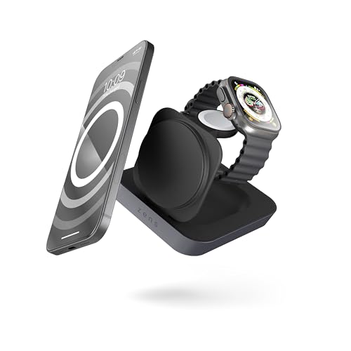 Zens Nightstand Magnetic Wireless Charger Pro 2, carregador sem fios MagSafe e Qi 15 W para iPhone/Apple Watch/AirPods, inclui adaptador de alimentação de 20 W (UE/UK/EUA), preto