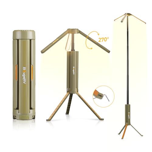 BougeRV Luz de campismo com 15600 mAh, lâmpada de campismo recarregável, altura e ângulo ajustáveis, luz portátil 4000 LM, IP54 impermeável, lanterna de campismo para acampar, viagens, emergência