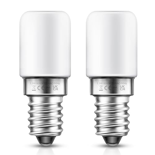LOHAS Lâmpada LED E14 1,5 W, equivalente a 15 W, lâmpada LED E14 luz branca quente 2700 K, 135 LM, lâmpada do frigorífico E14, não regulável, conjunto de 2 unidades