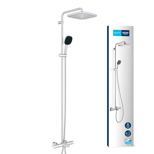 GROHE Vitalio Comfort 250 Sistema de chuveiro com economia de água e misturador termostático de casa de banho com 2 tipos de jato sistema anticalcário cromado 26984001