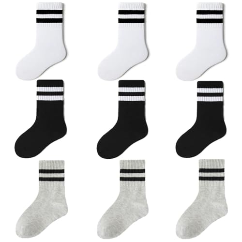 FedMois Meias desportivas de algodão meias para uniforme escolar de meninos e meninas infantis (embalagem de 9 pares)