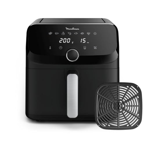Moulinex Easy Fry Mega, fritadeira de ar XL de 7,5 l, 8 programas automáticos, design compacto, cozinha até 8 rações, economia de energia e tempo, peças de máquina de lavar louça, EZ8558F0