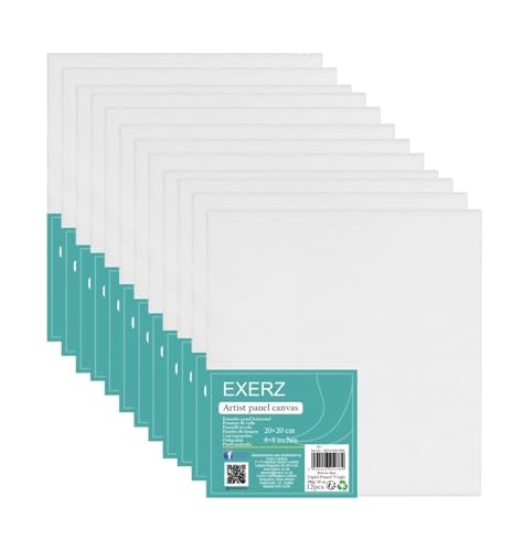 Exerz 20 x 20 cm painéis de tela 12 peças para pintar quadros 280 GSM / 0,3 cm de espessura 100 % algodão/branco/triplo preparado/livre de ácido/média da fêmea - acrílicos e óleo