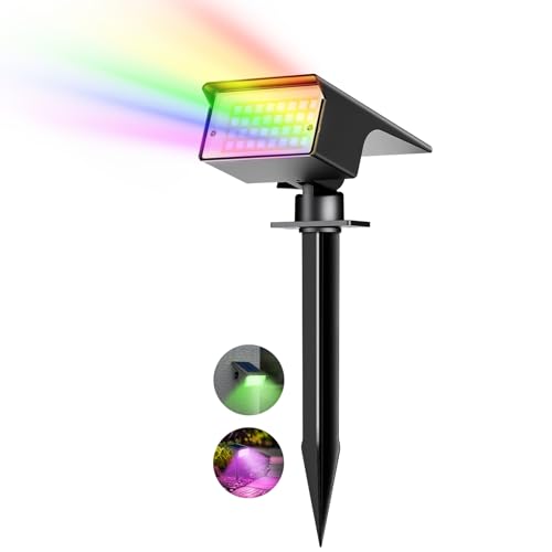 kolpop RGB Luzes solares LED para exterior [1 peça/7 cores], IP65 impermeável holofotes LED solares para jardim, montagem 2 em 1, pátio, 800 LM Focos solares para pátio, piscina, vasos, chão, calçado