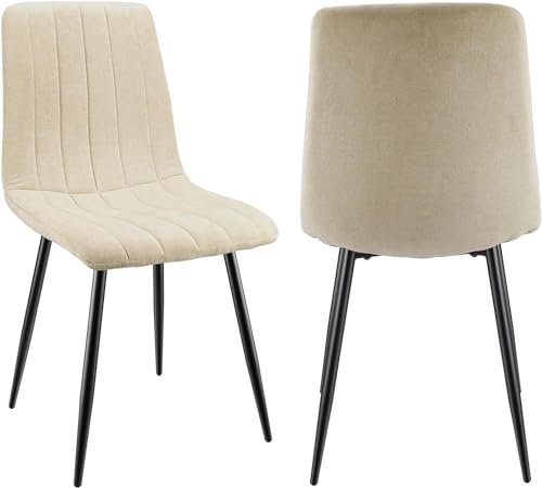 JIJIAN Conjunto de 2 cadeiras de sala de jantar, cadeiras estofada com tecido de linho e pernas de metal preto, design com riscas, cadeiras de sala de jantar para sala de jantar sala de estar quarto